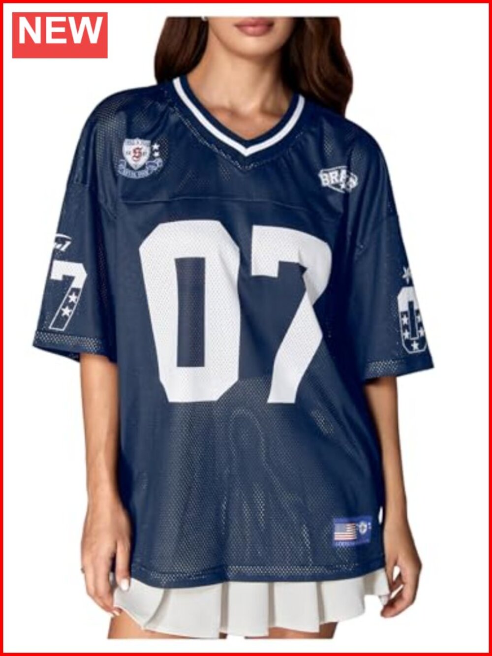 Y2K Oversized Graphic Jersey Tee V-Neck Half Sleeve Women's Soft Stretch Knit